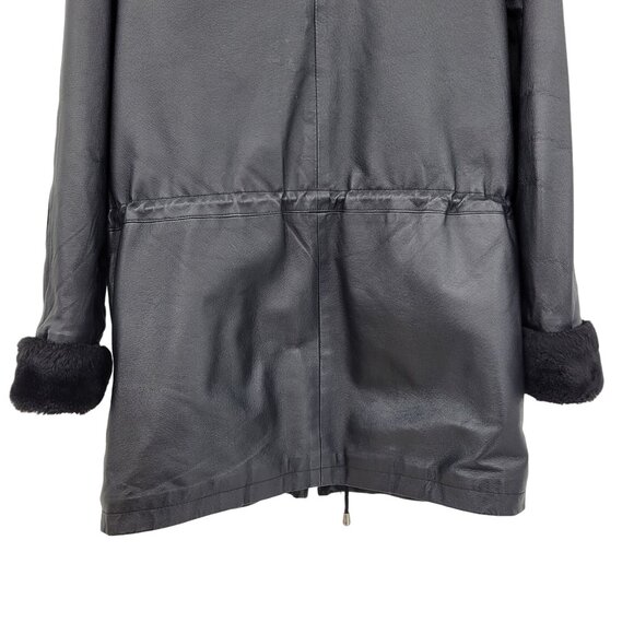 Leather Limited Black Faux Fur Trimmed Mens Jacket Size M Zipper FLAW - Picture 6 of 10